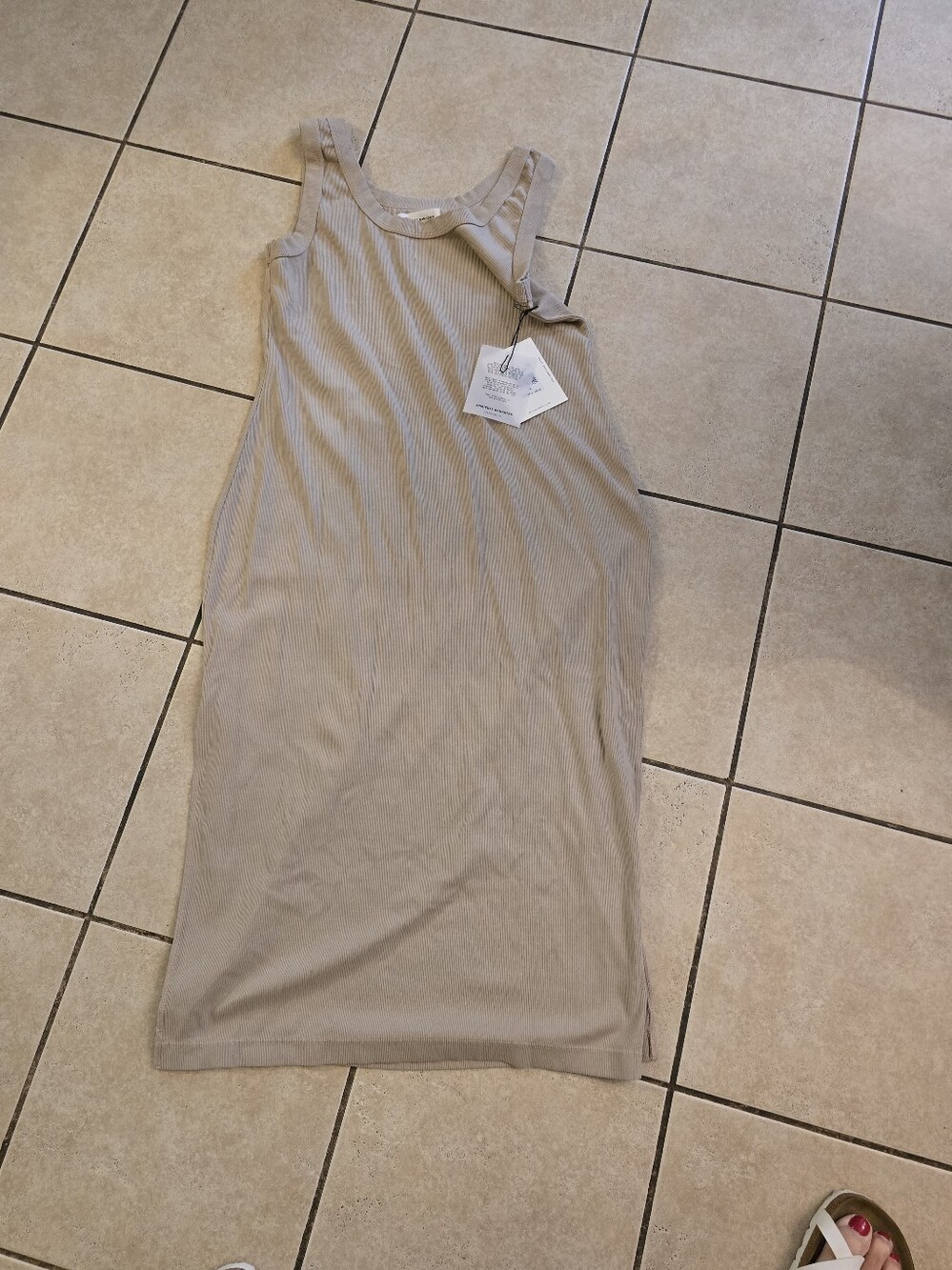 Spiritual Gangster Ribbed Tank Midi Dress in Taupe. NWT